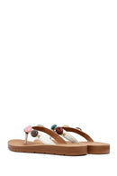 Kadın Beyaz Parmak Arası Taşlı Terlik | Derimod