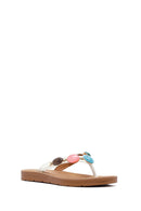 Kadın Beyaz Parmak Arası Taşlı Terlik | Derimod