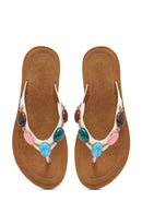 Kadın Beyaz Parmak Arası Taşlı Terlik | Derimod