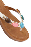 Kadın Beyaz Parmak Arası Taşlı Terlik | Derimod