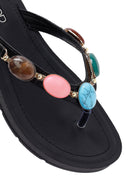 Kadın Siyah Parmak Arası Taşlı Terlik | Derimod