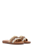Woman Beige Stone Slippers | Derimod