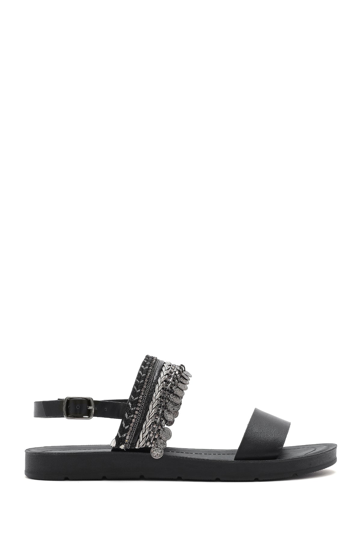 Kadın Siyah Arkadan Bağlamalı Taşlı Sandalet