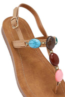 Kadın Bej Parmak Arası Taşlı Sandalet | Derimod