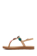 Kadın Bej Parmak Arası Taşlı Sandalet | Derimod