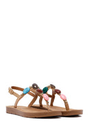 Kadın Bej Parmak Arası Taşlı Sandalet | Derimod