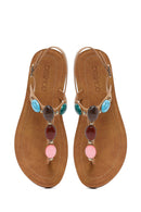 Kadın Bej Parmak Arası Taşlı Sandalet | Derimod