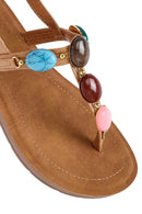 Kadın Bej Parmak Arası Taşlı Sandalet | Derimod