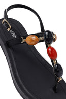 Kadın Siyah Parmak Arası Taşlı Sandalet | Derimod