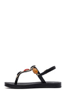 Kadın Siyah Parmak Arası Taşlı Sandalet | Derimod