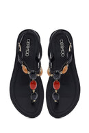 Kadın Siyah Parmak Arası Taşlı Sandalet | Derimod