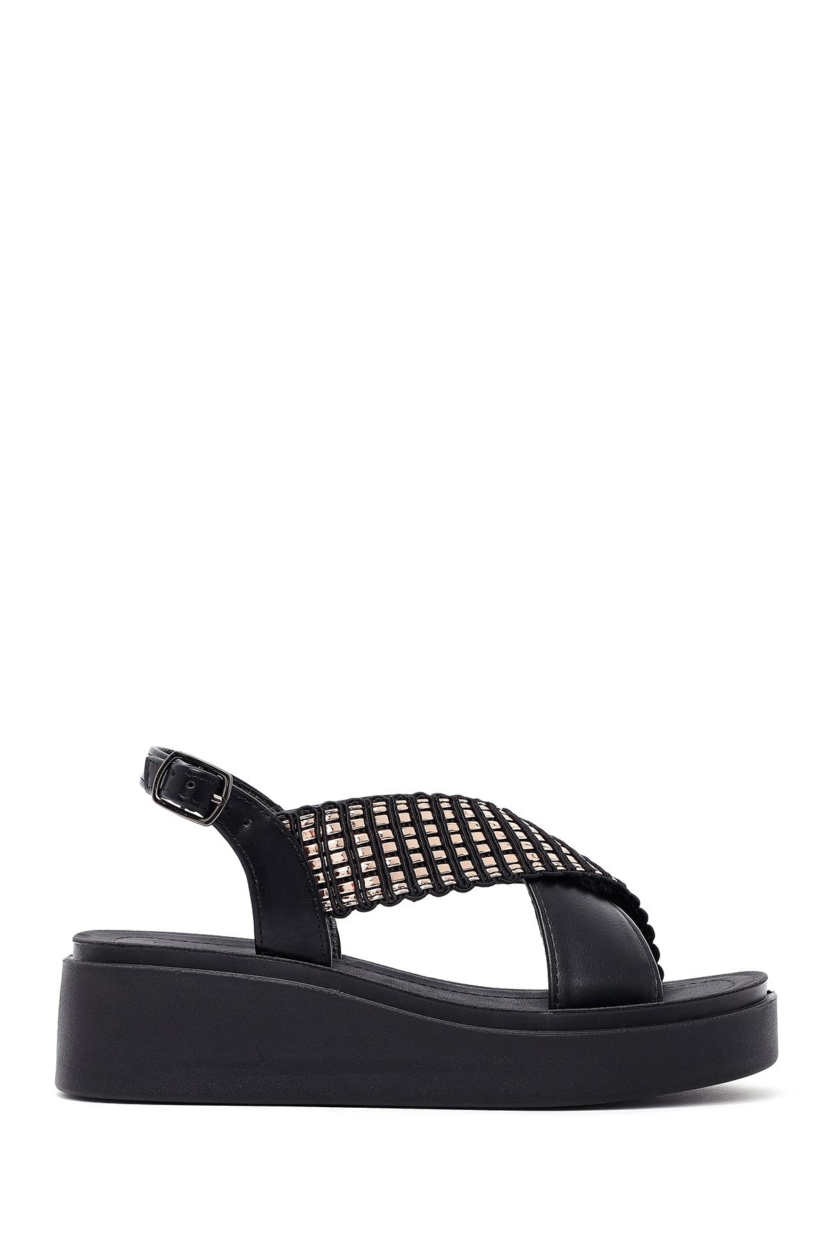 Kadın Siyah Kalın Tabanlı Taşlı Sandalet