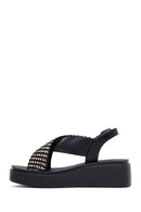 Kadın Siyah Kalın Tabanlı Taşlı Sandalet | Derimod