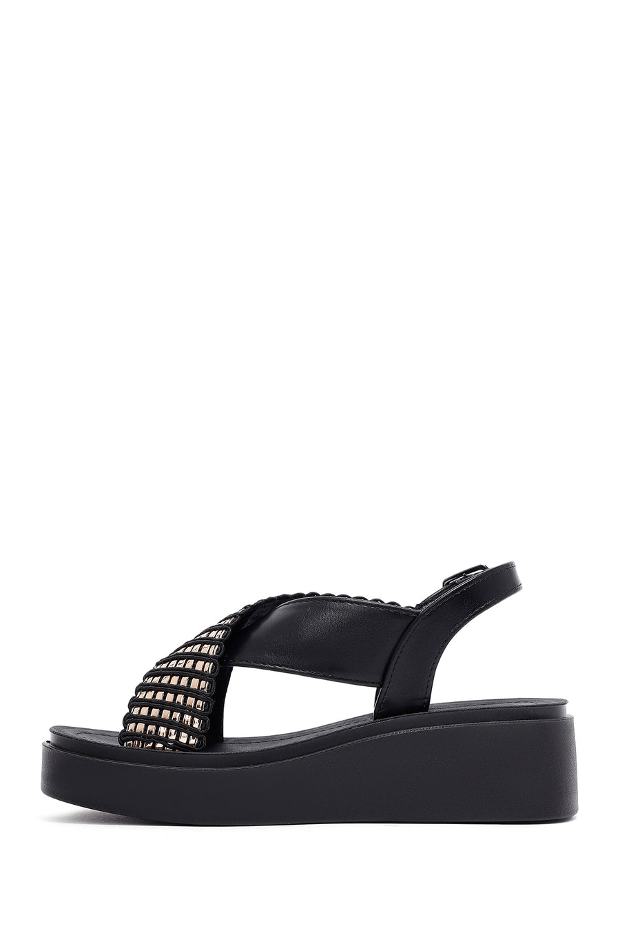 Women's Black Thick Soled Stoned Sandals