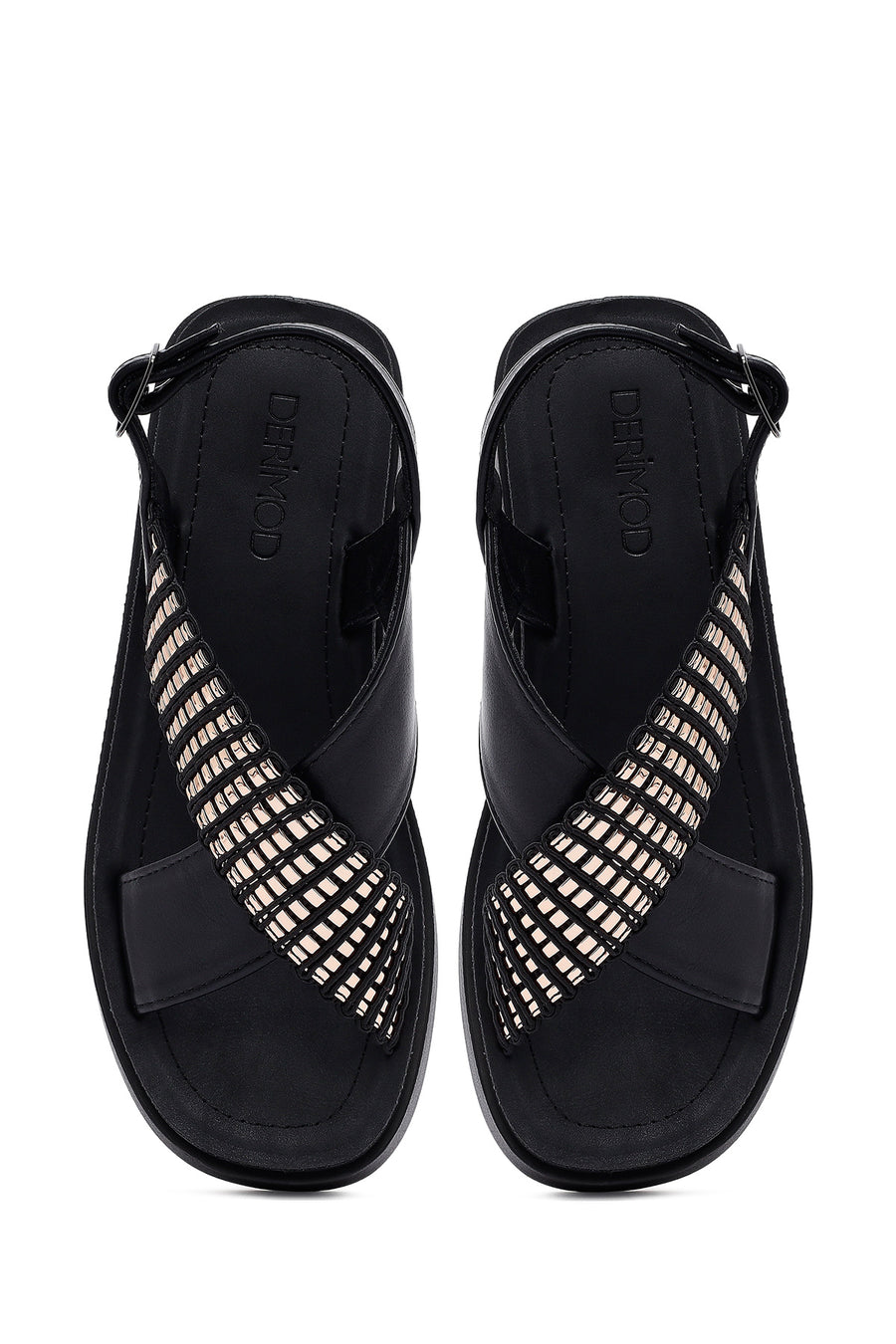 Women's Black Thick Soled Stoned Sandals