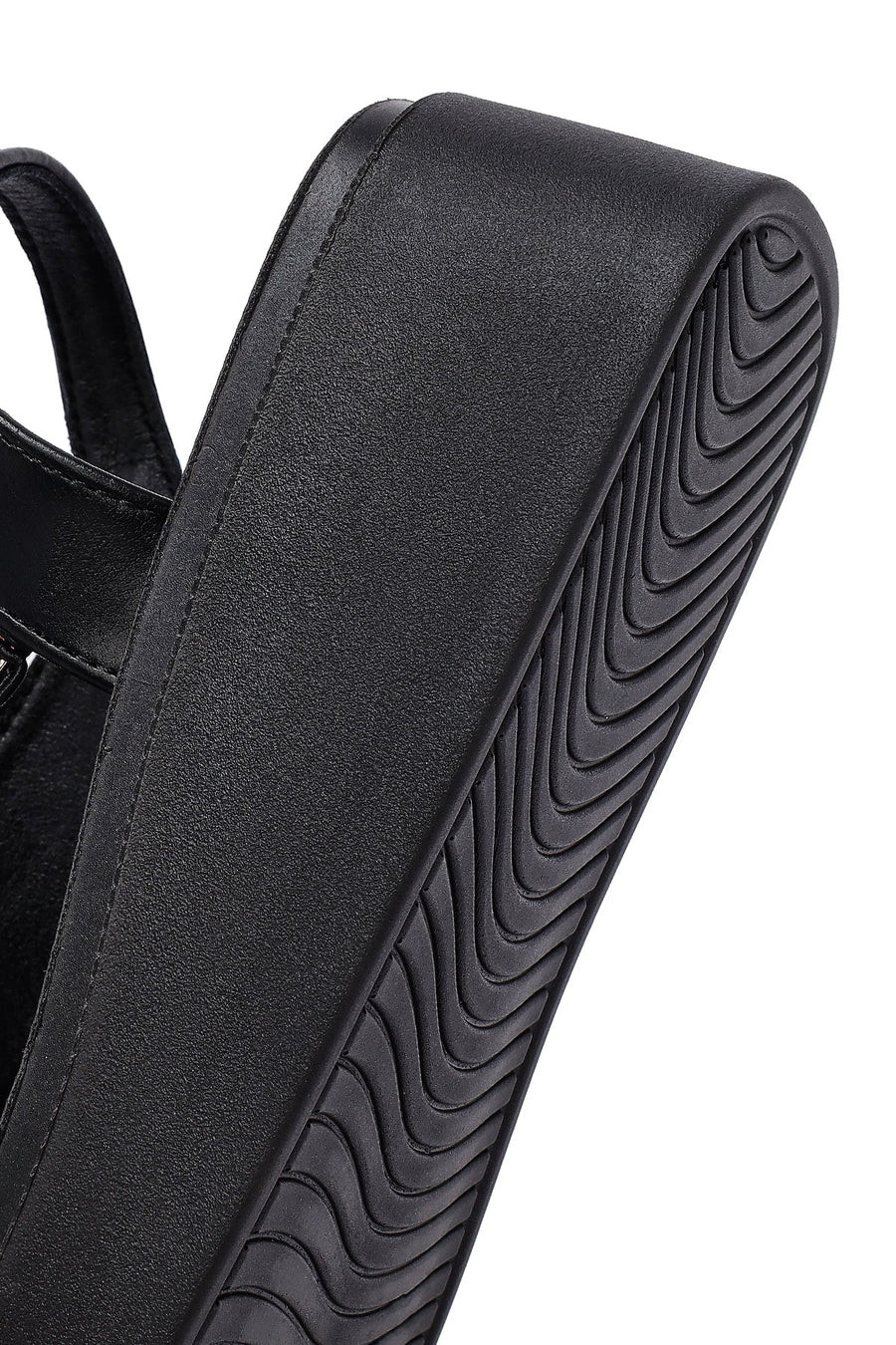 Women's Black Thick Soled Stoned Sandals