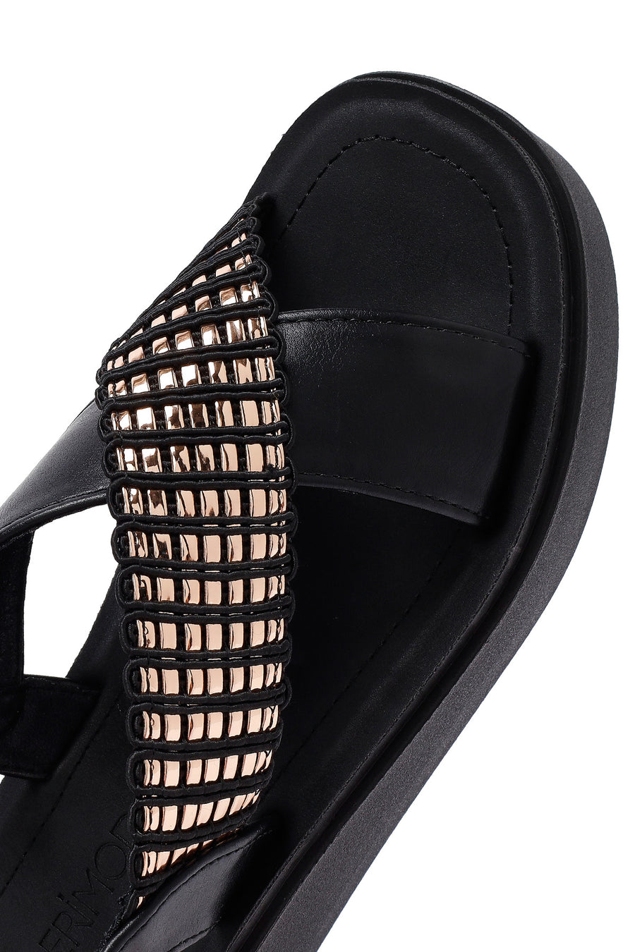 Women's Black Thick Soled Stoned Sandals