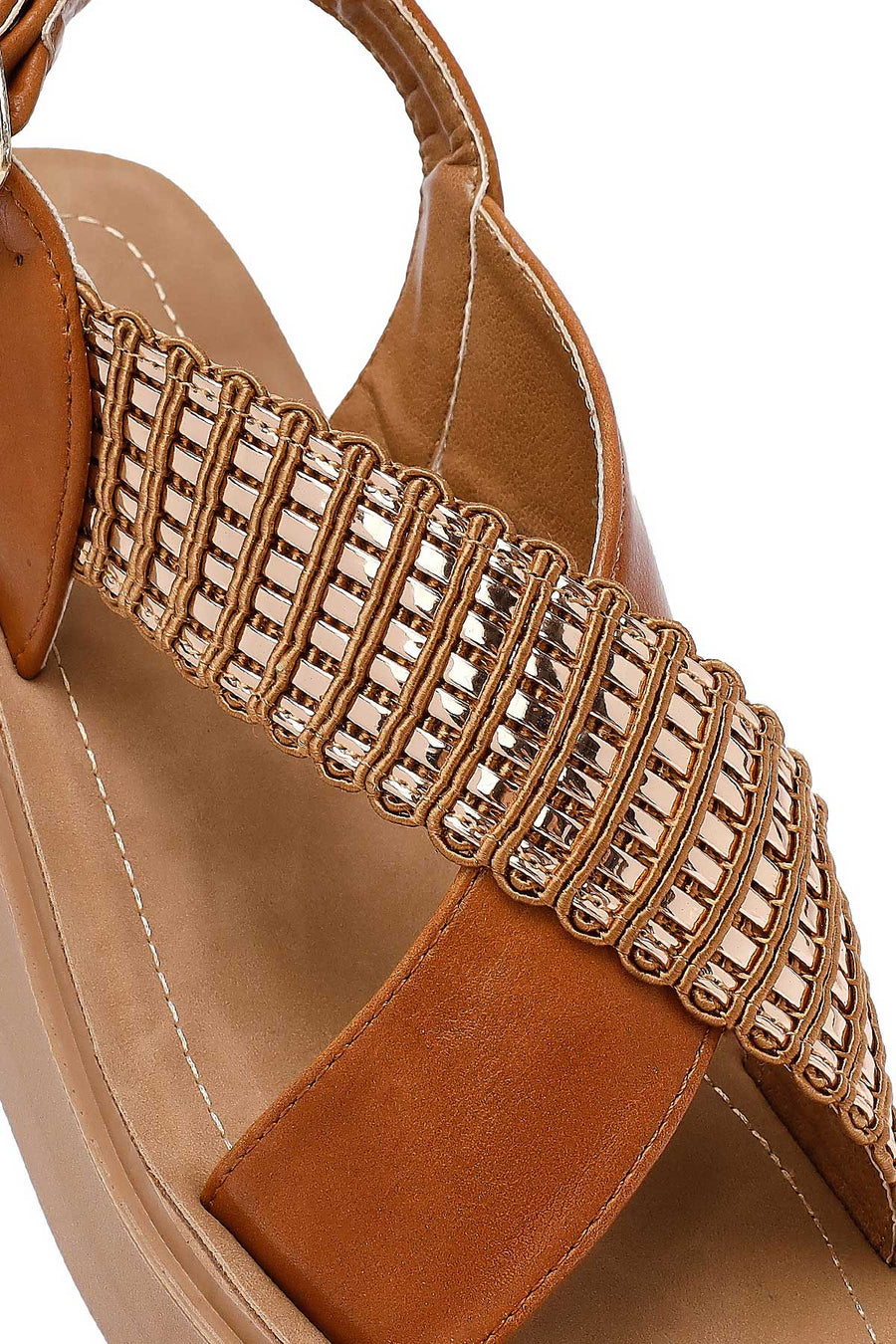 Women's Brown Thick Soled Stoned Sandals