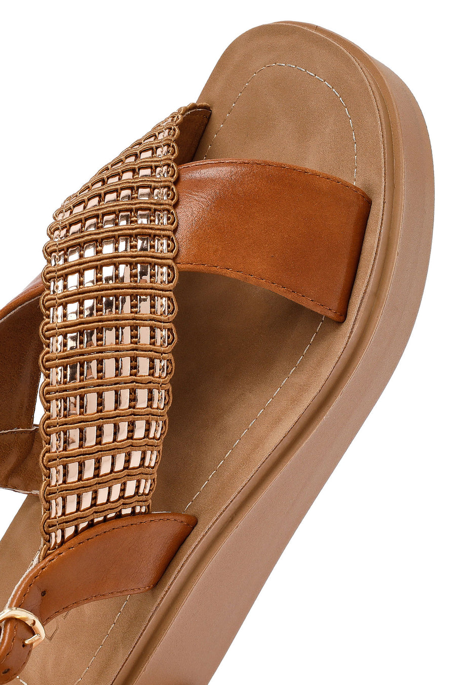 Women's Brown Thick Soled Stoned Sandals