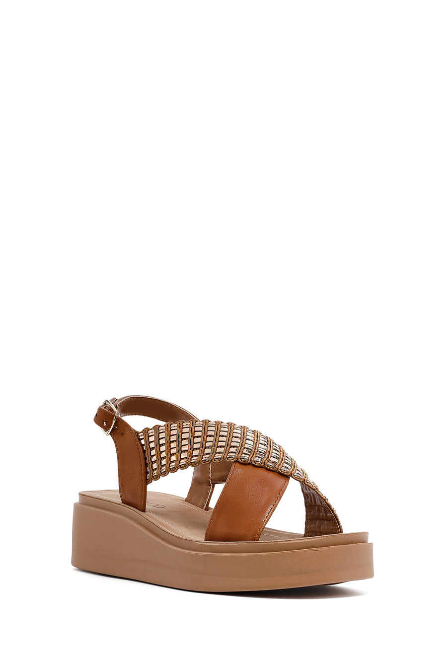 Women's Brown Thick Soled Stoned Sandals