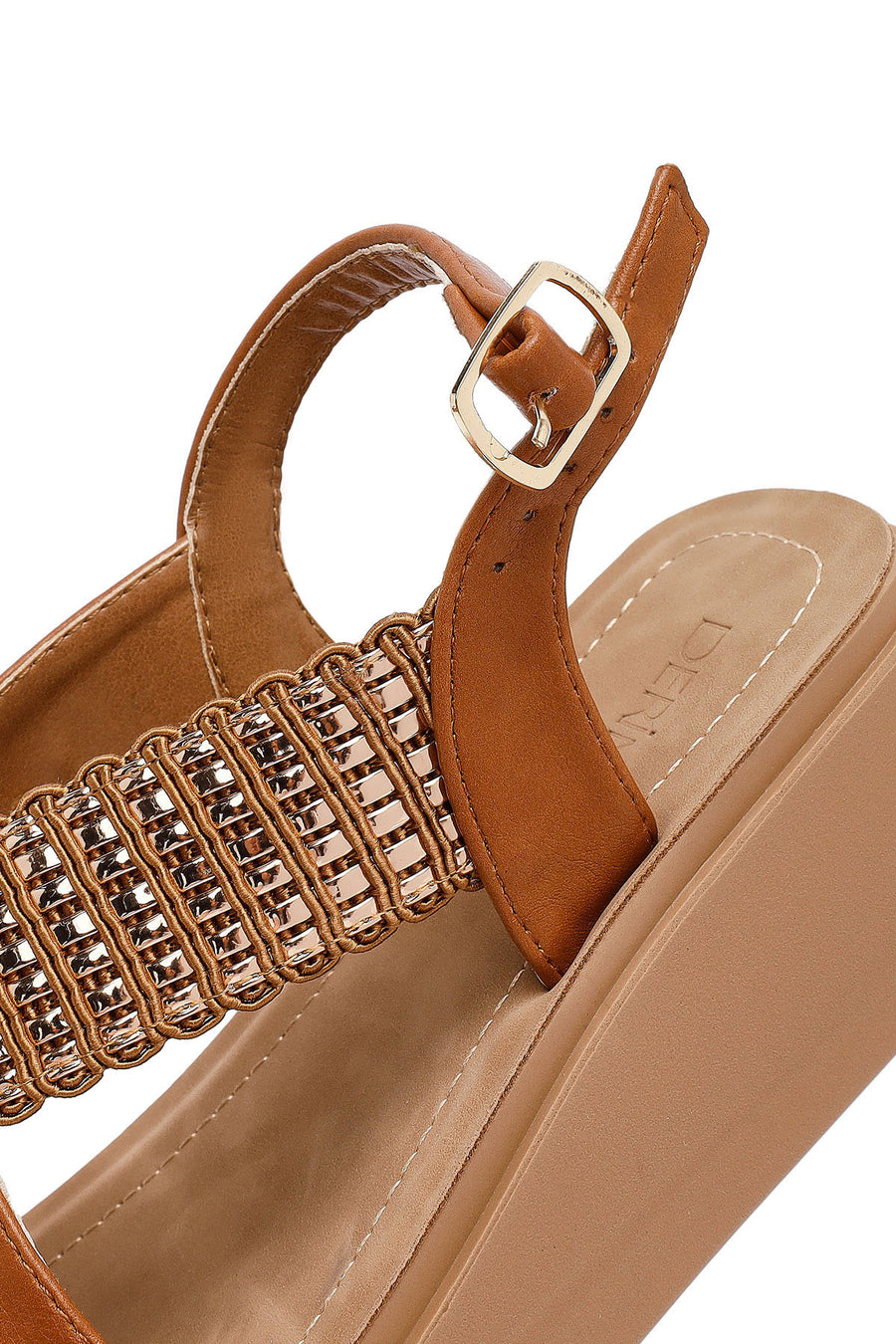 Women's Brown Thick Soled Stoned Sandals