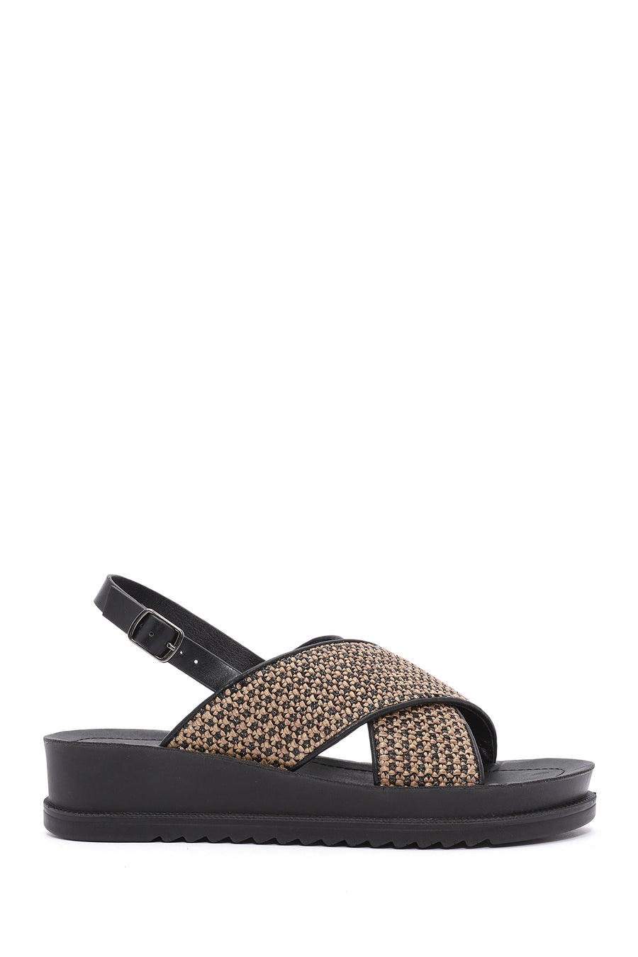 Women's Brown Back Buckle Thick Soled Straw Sandals 25SFE4656M7 | Derimod