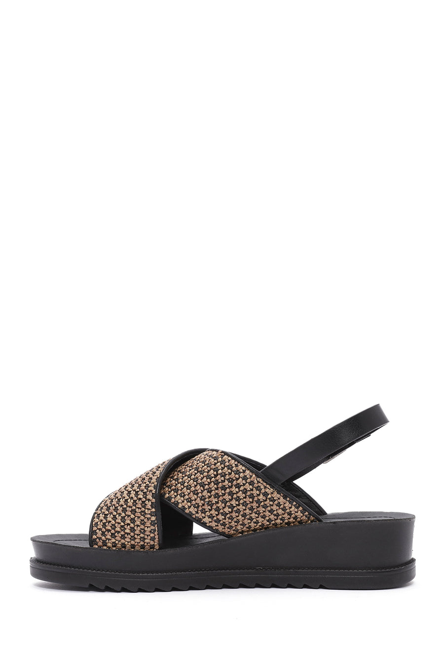 Women's Brown Back Buckle Thick Soled Straw Sandals