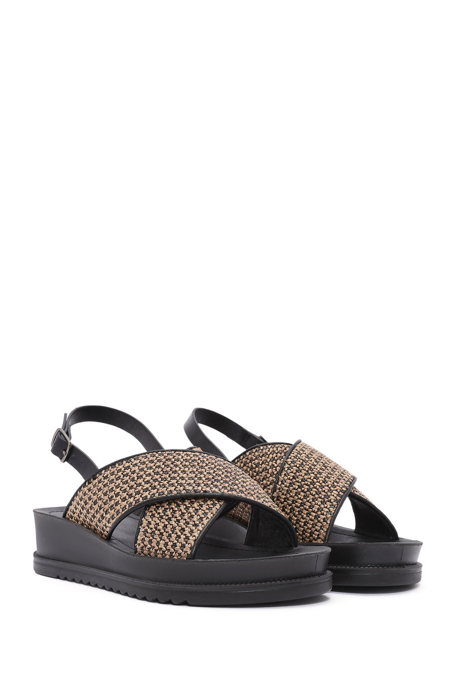 Women's Brown Back Buckle Thick Soled Straw Sandals