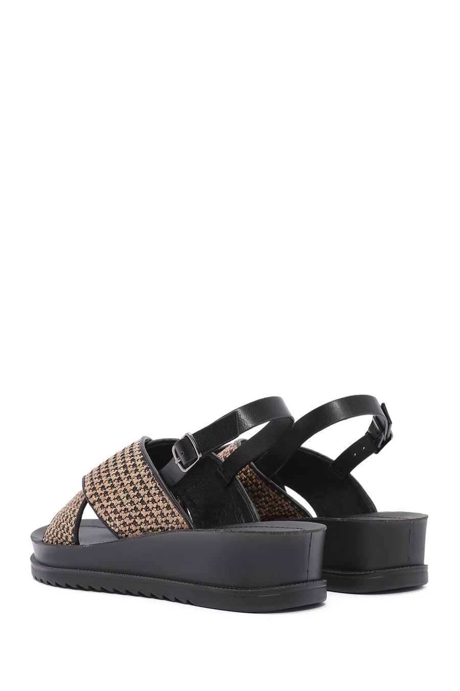 Women's Brown Back Buckle Thick Soled Straw Sandals
