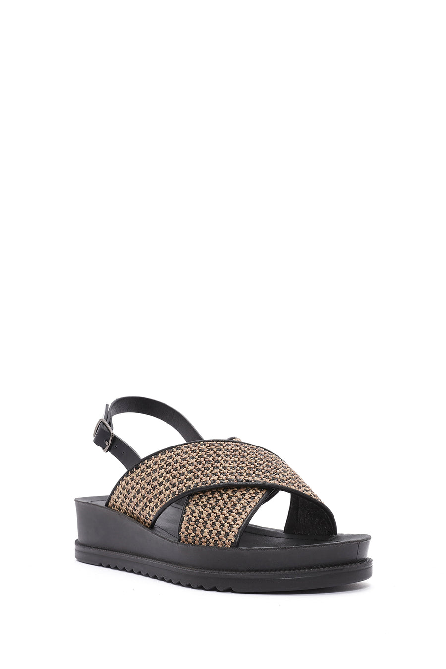 Women's Brown Back Buckle Thick Soled Straw Sandals