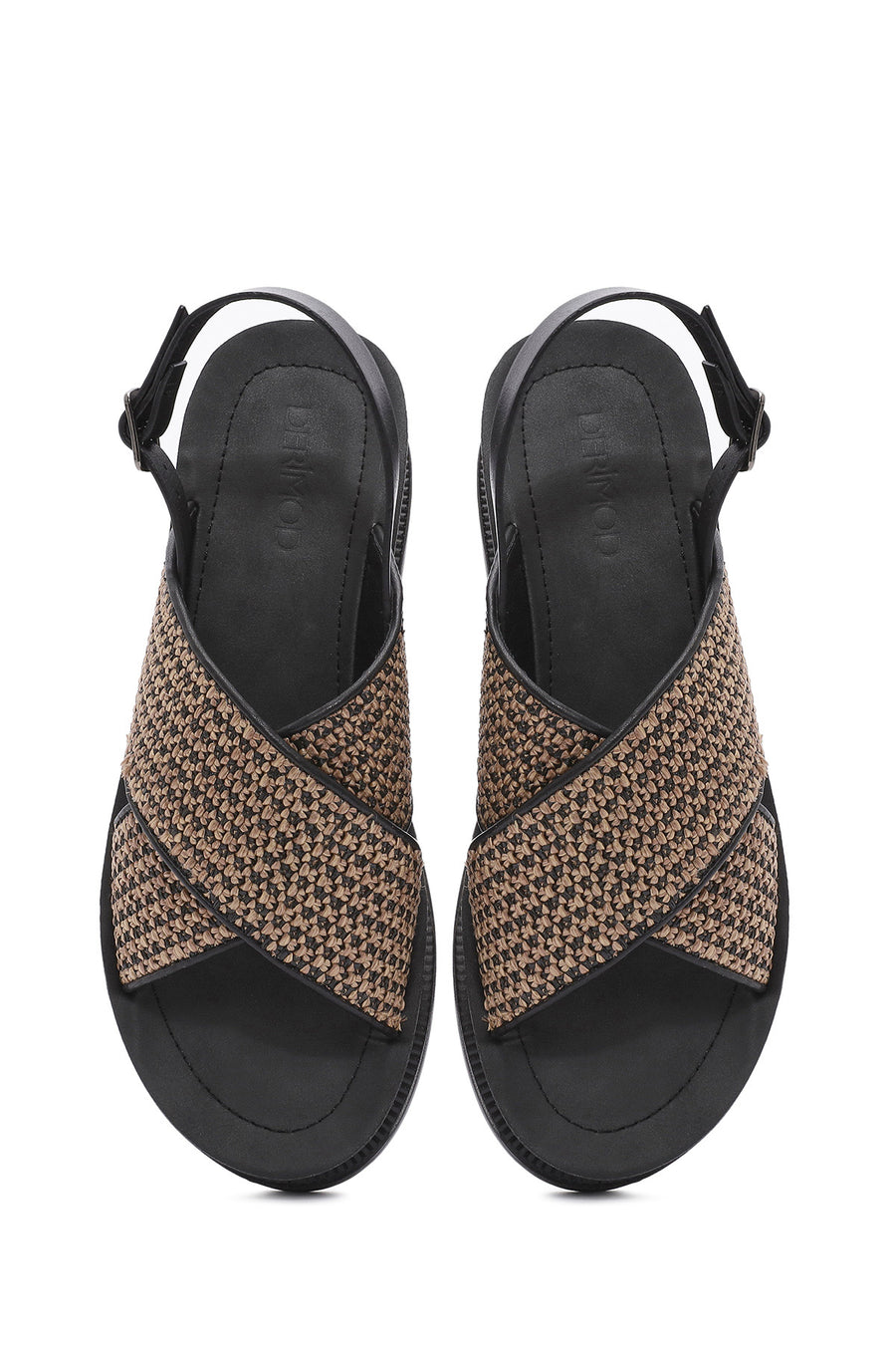 Women's Brown Back Buckle Thick Soled Straw Sandals