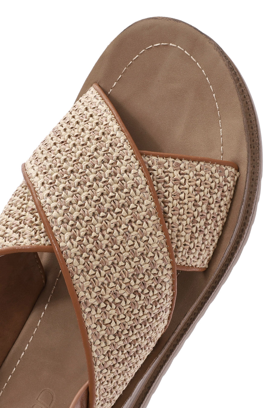 Women's Beige Back Buckle Thick Soled Straw Sandals