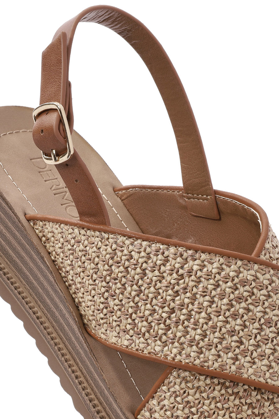Women's Beige Back Buckle Thick Soled Straw Sandals