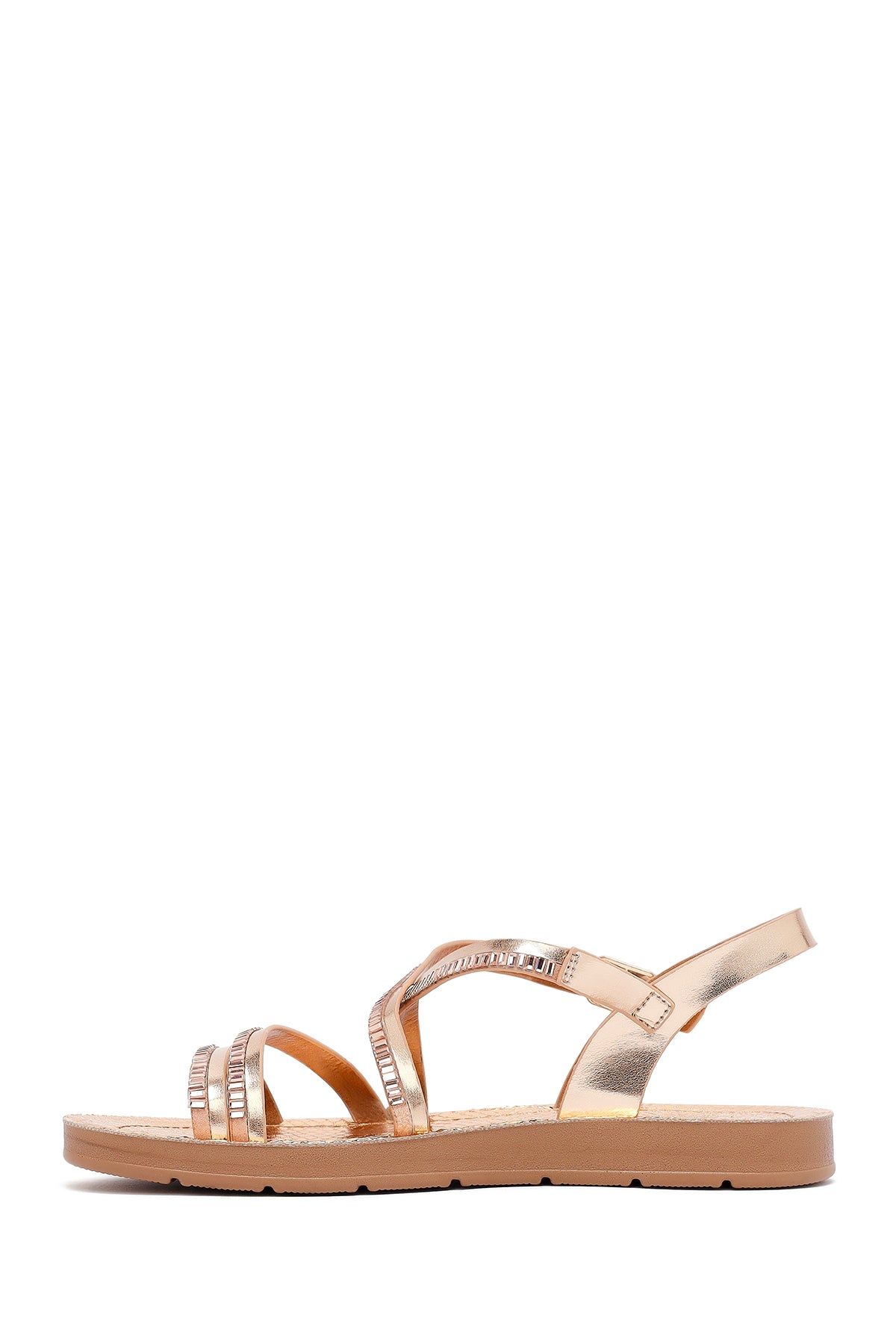 Kadın Pembe Kalın Tabanlı Taşlı Sandalet