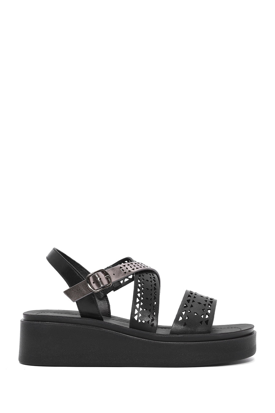 Women's Black Ankle Buckle Thick Soled Sandals 25SFE465818 | Derimod