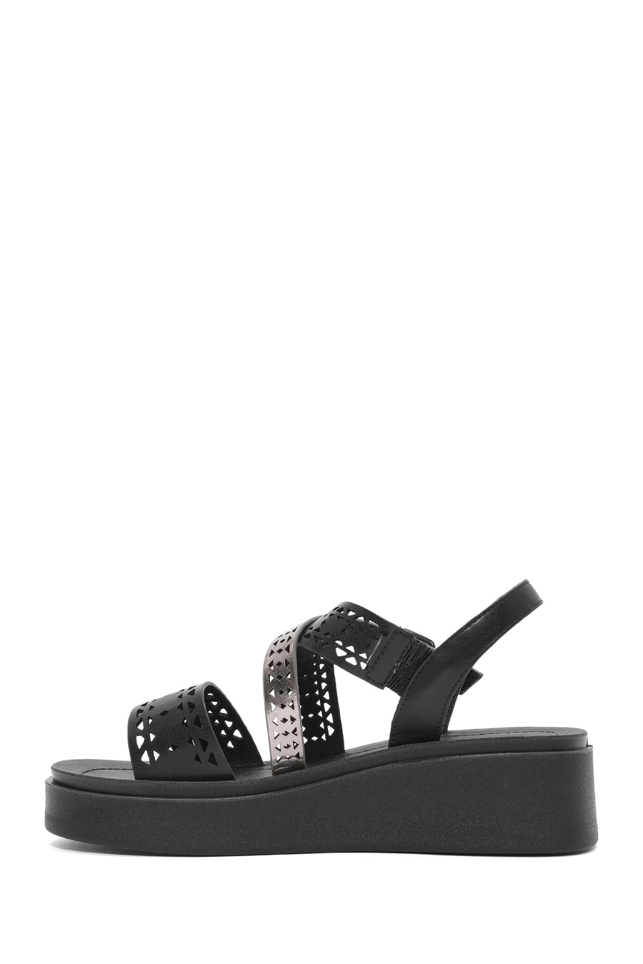 Women's Black Ankle Buckle Thick Soled Sandals