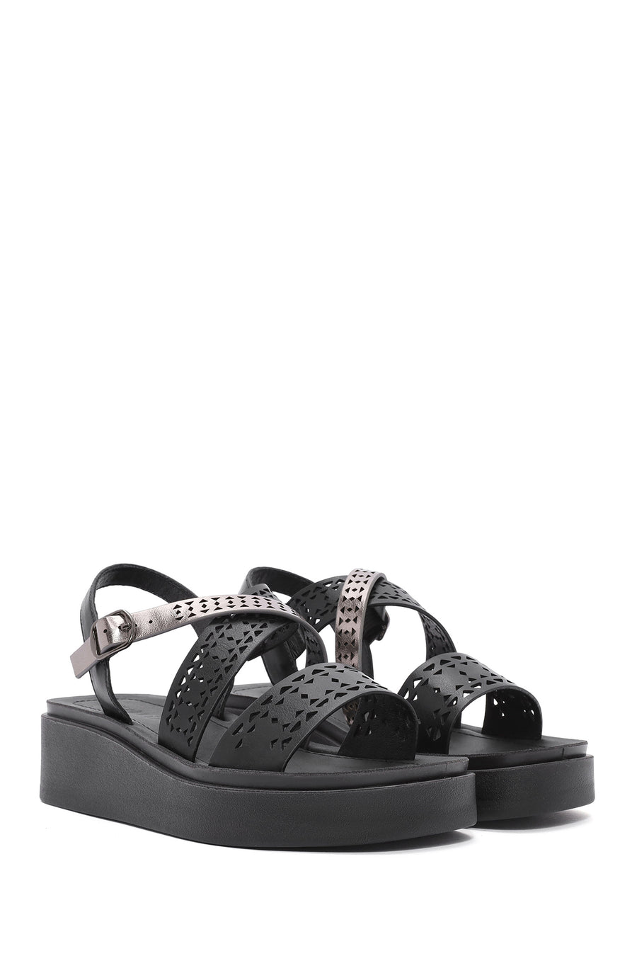 Women's Black Ankle Buckle Thick Soled Sandals