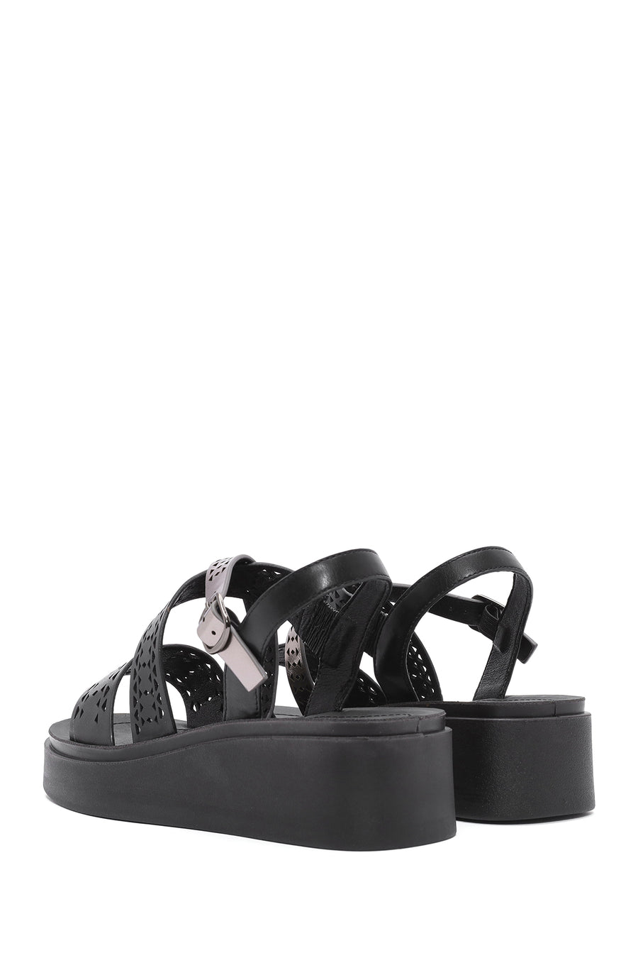 Women's Black Ankle Buckle Thick Soled Sandals