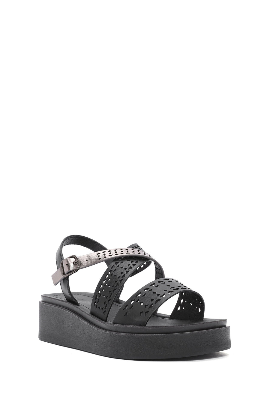 Women's Black Ankle Buckle Thick Soled Sandals