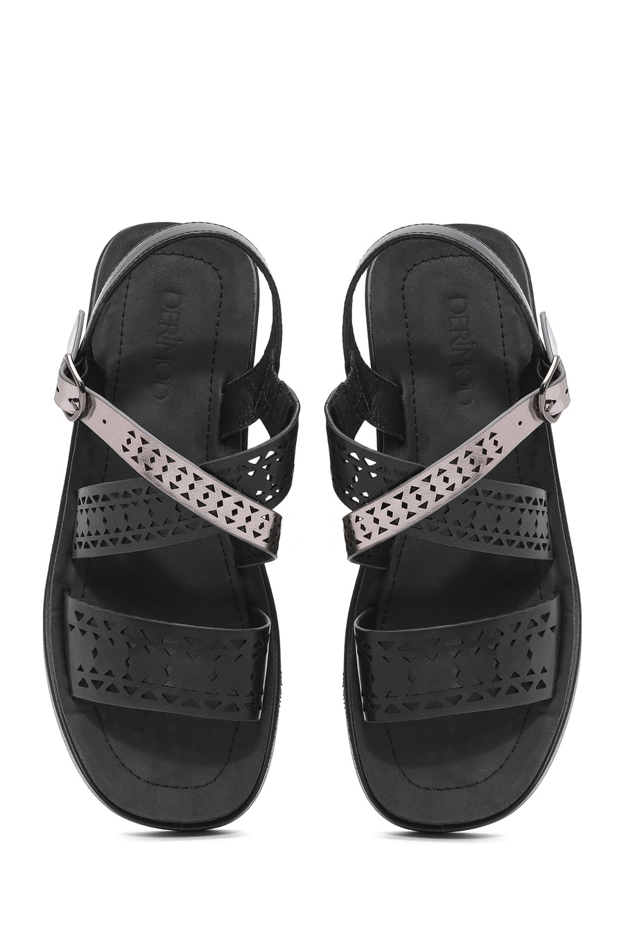 Women's Black Ankle Buckle Thick Soled Sandals