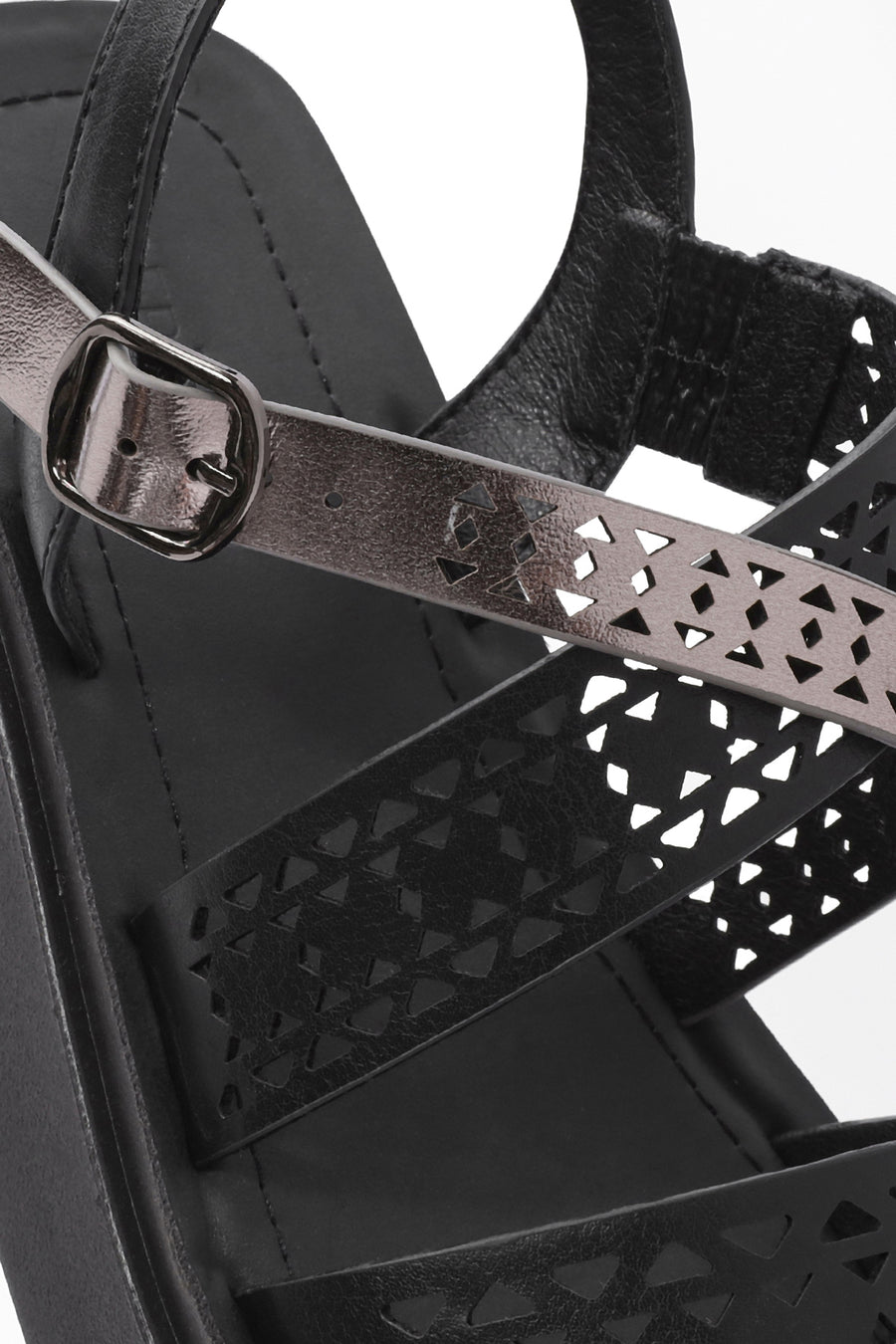Women's Black Ankle Buckle Thick Soled Sandals