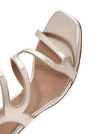 Kadın Altın Bilekten Bağlamalı Kalın Topuklu Metalik Sandalet | Derimod