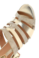 Kadın Altın Bilekten Tokalı Kalın Topuklu Metalik Sandalet | Derimod