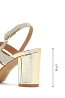 Kadın Altın Bilekten Tokalı Kalın Topuklu Metalik Sandalet | Derimod