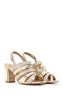 Kadın Altın Bilekten Tokalı Kalın Topuklu Metalik Sandalet | Derimod