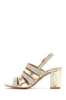 Kadın Altın Bilekten Tokalı Kalın Topuklu Metalik Sandalet | Derimod