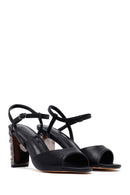 Women's Black Metallic Ankle Buckle Chunky Heel Sandals | Derimod