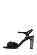 Women's Black Metallic Ankle Buckle Chunky Heel Sandals | Derimod