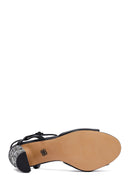 Women's Black Metallic Ankle Buckle Chunky Heel Sandals | Derimod