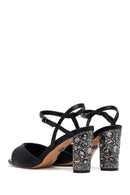 Women's Black Metallic Ankle Buckle Chunky Heel Sandals | Derimod